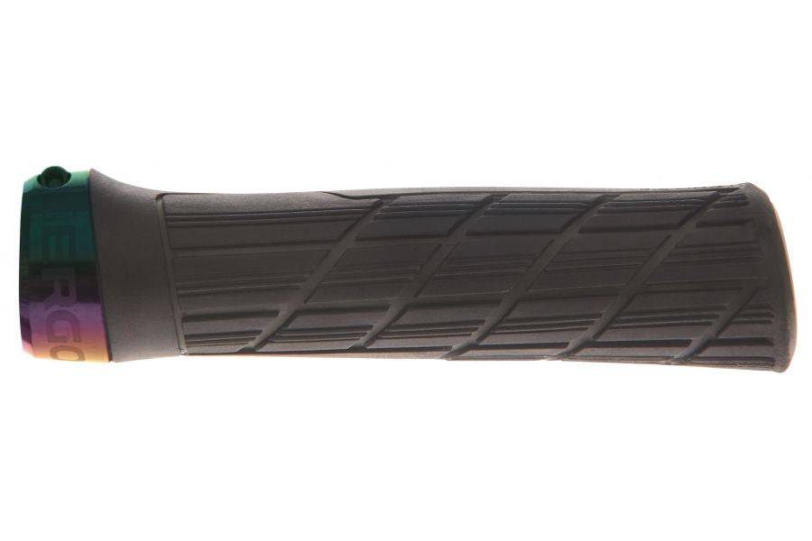 Ergon GE1 Evo Factory black and oil ergonomic bike handlebars with slim, regular grip design for comfortable cycling.