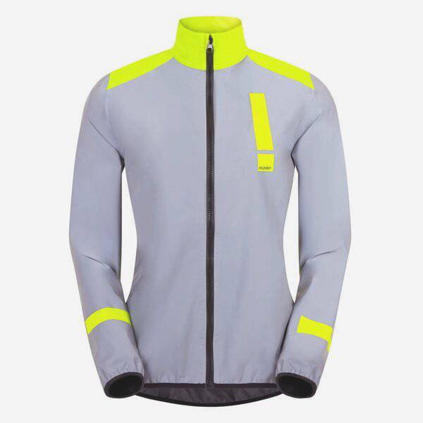 HUMP Women's Ultra Reflect waterproof cycling jacket, lightweight and breathable, shown in reflective material on a model.