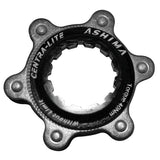 Ashima Ultra Light Centre Lock Hub Adaptor for Shimano 6-Bolt Rotors in black, showcasing the lightweight component design.