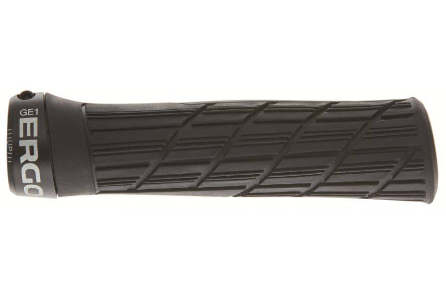 Ergon GE1 Evo ergonomic bike grips with GravityControl rubber and CNC clamps, designed for comfortable cycling.