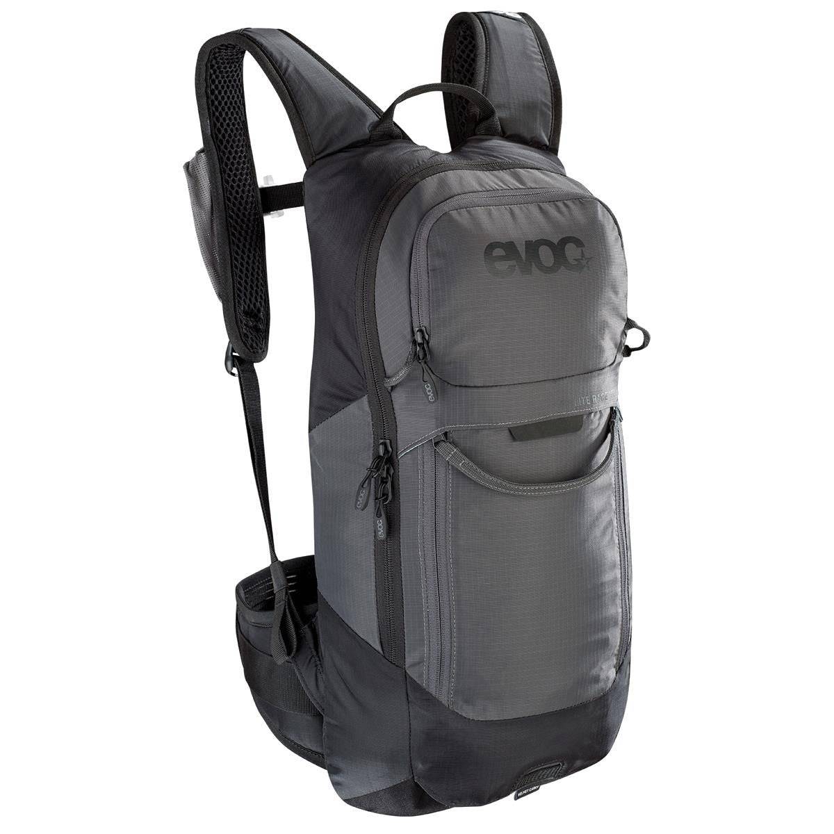 EVOC FR Lite Race Protector Backpack with LITESHIELD shock absorption and ventilation, shown from the side with straps and padding