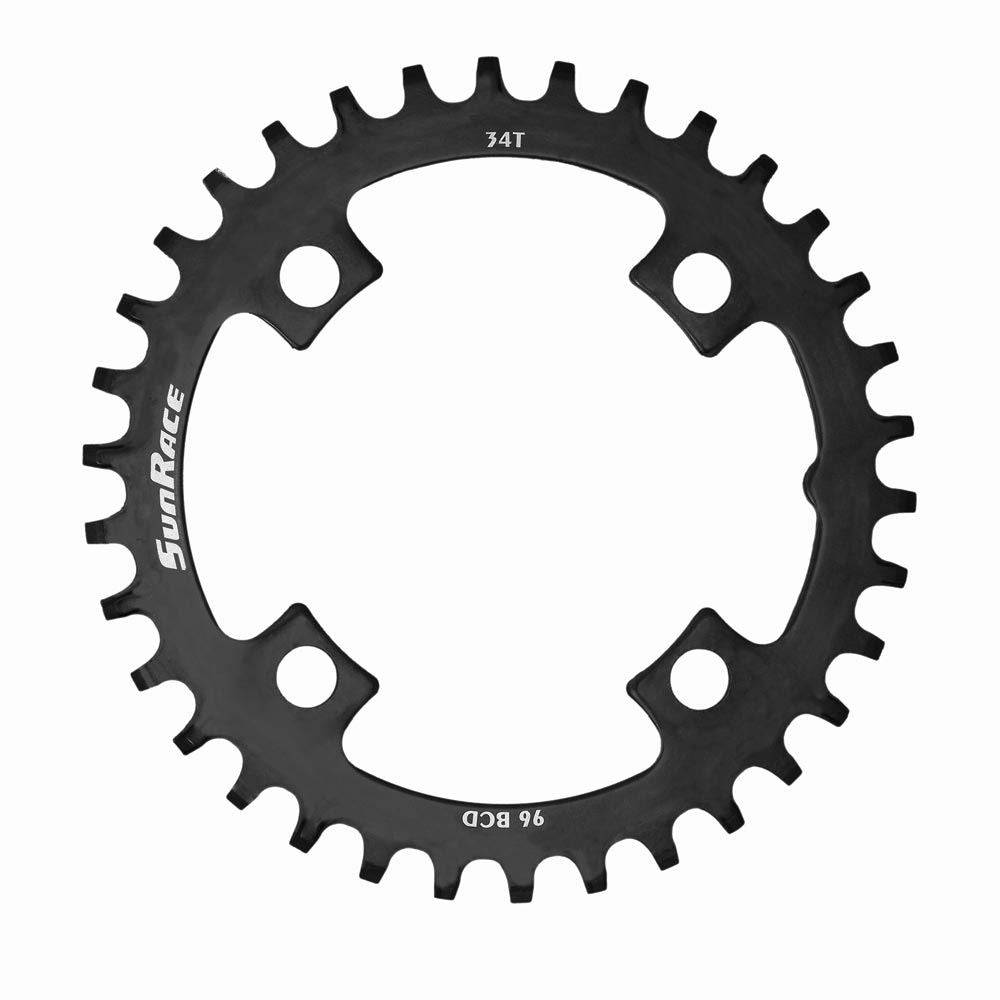 SunRace CRMS00 Narrow-Wide MTB chainring with 96 BCD and 4-arm design, suitable for mountain bike drivetrain components.