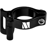 M Part front derailleur clamp, 34.9mm braze-on adapter for bike components, shown attached to bicycle frame.