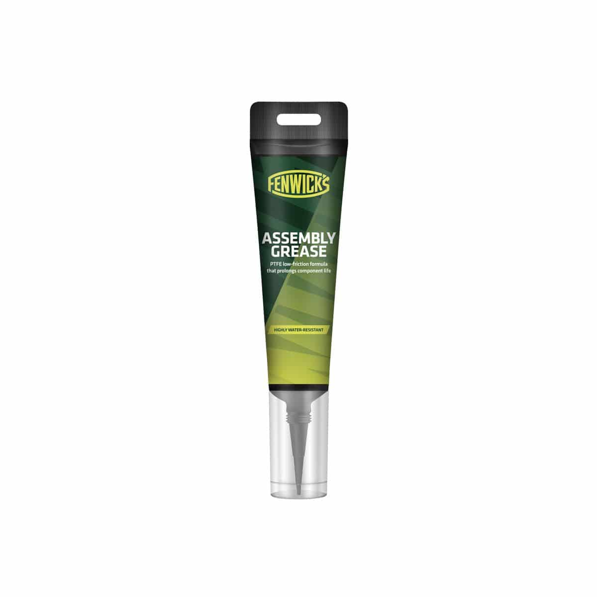 Fenwick's Assembly Grease 80ml in a container, water-resistant grease for bearings, headsets, and threaded components in a workshop setting