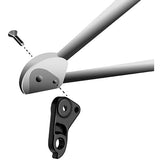 M Part gear hanger for bike frame protection and replacement, shown attached to a bicycle frame in a close-up view.