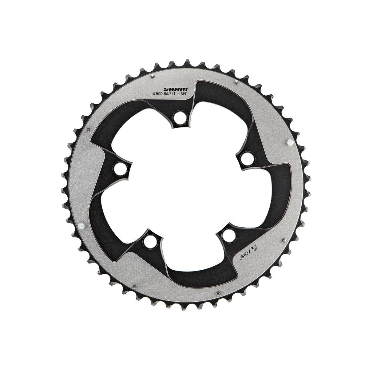 SRAM Rival22 X-Glide R 50T chainring for 11-speed road bike, silver, BB30 GXP, 110 BCD, component.