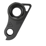 Wheels Manufacturing replaceable derailleur hanger dropout 599 for Kona bikes, showing the metal component attached to bike frame.
