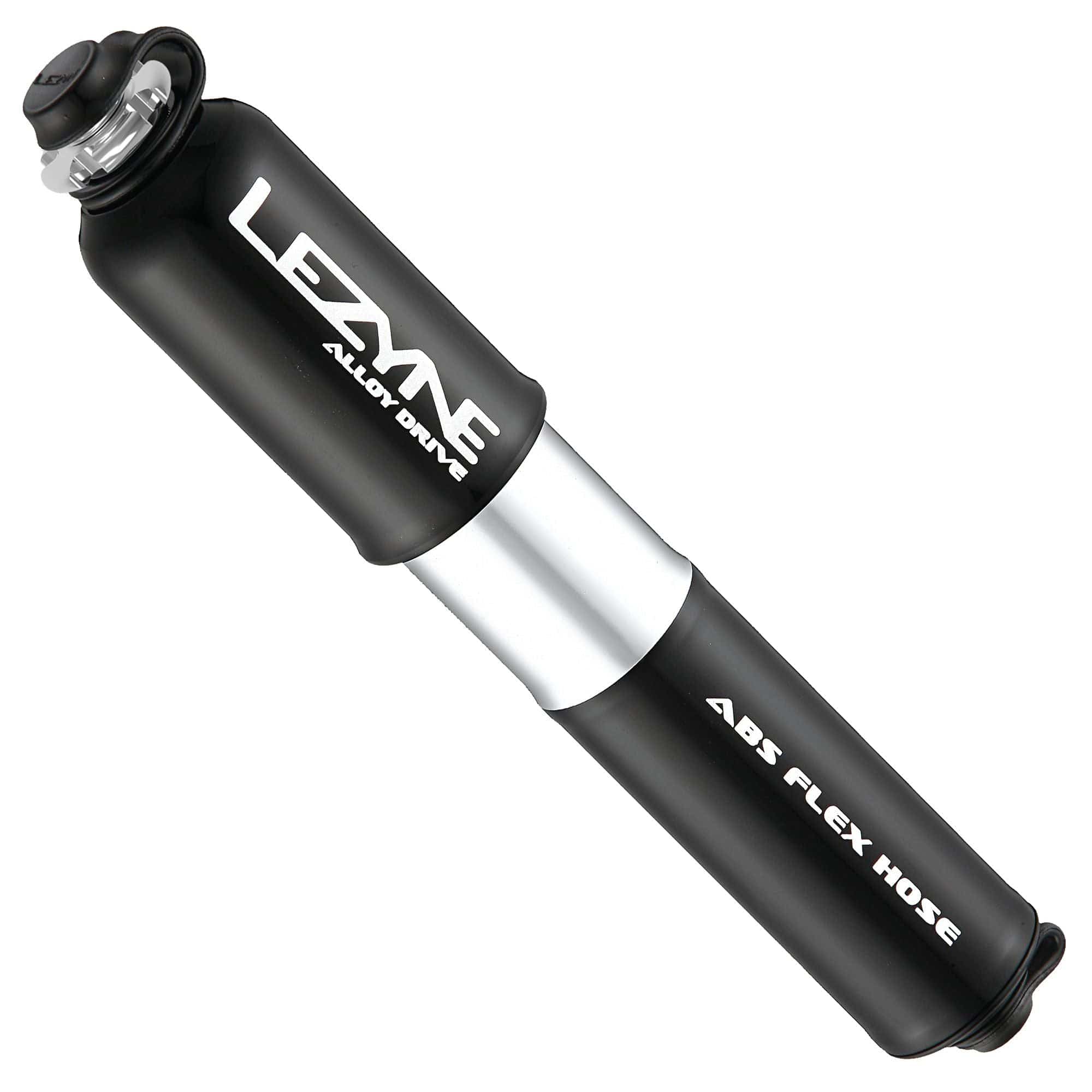 Lezyne Alloy Drive hand pump with ABS Flex Hose and frame mount, bicycle bike pump accessory for inflating tires.