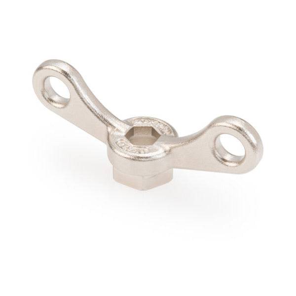 Park Tool BBT-16 self-extracting crank cap tool for SRAM and RaceFace cranks, used in bicycle workshop maintenance.