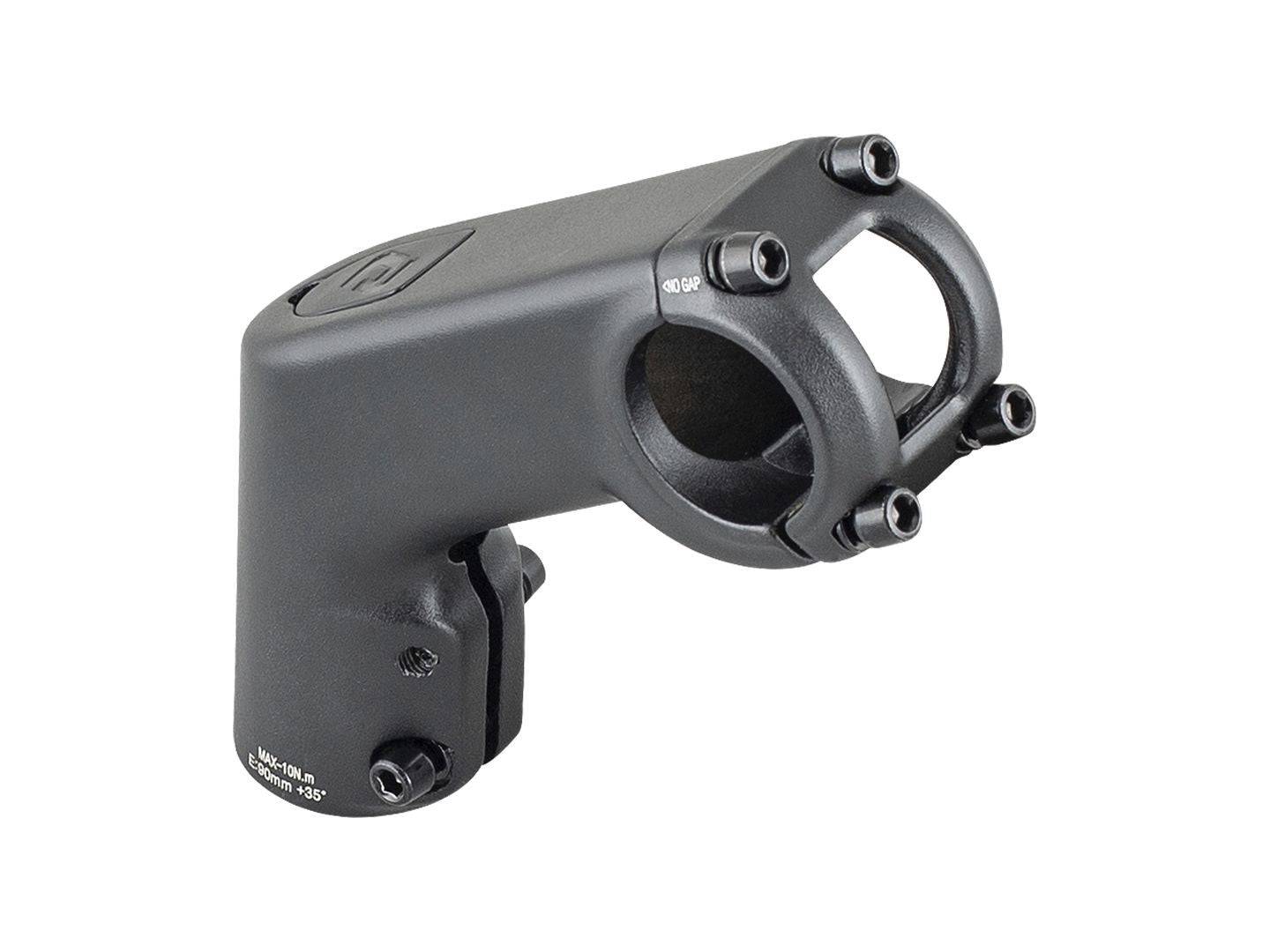Trek 90mm black bike stem with 35-degree rise and 55mm height, designed for enhanced steering control and component compatibility.