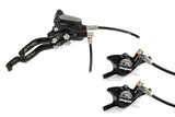 Hope Tech 3 X2 Duo brake components with adjustable levers, compatible with Shimano and SRAM cycling brakes.