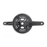 MicroSHIFT Sword 2x crankset with 24mm spindle for road cycling, showcasing the lightweight component with chainrings and crank arms.