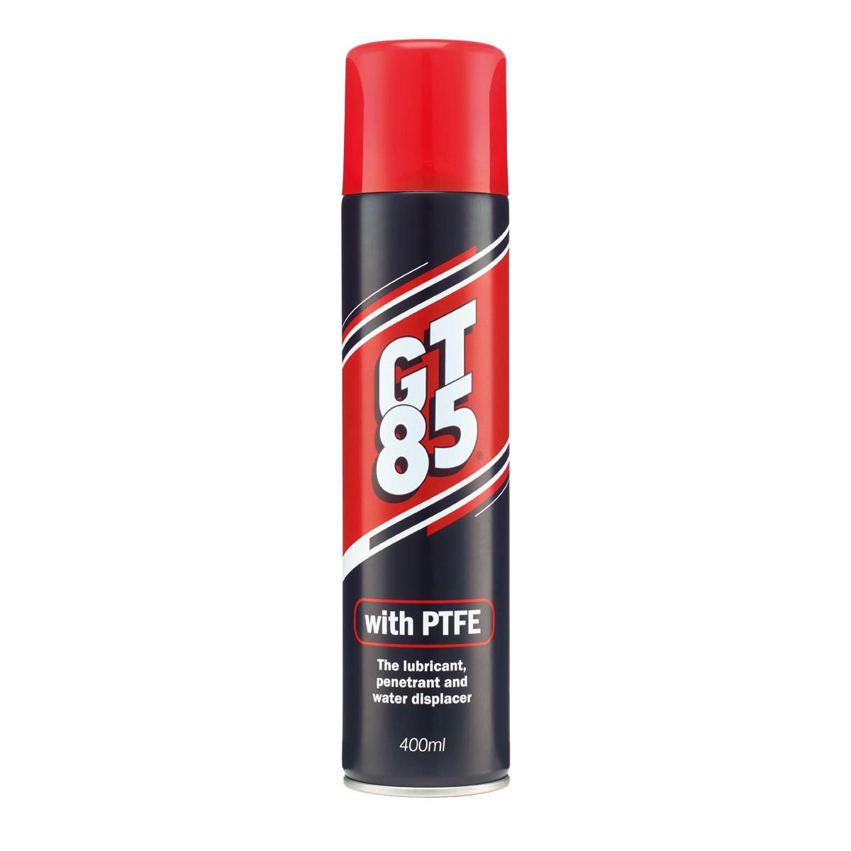 GT85 Multi Purpose Spray 400ml from GT85, lubricant, rust protector, and cleaner, shown in a workshop setting.