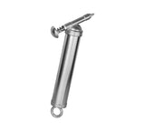 Bontrager Silver Grease Gun for bike maintenance, workshop tool compatible with 90ml cartridges, shown with grease nozzle and handle.