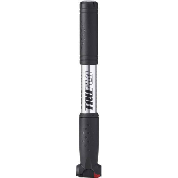 Truflo Micro 4 Mini Bike Pump with Flexi Head for Presta and Schrader valves, compact cycling accessories.