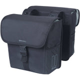 Basil GO Double Bag 32L solid black bike pannier with reflective details, designed for bicycle accessories and secure storage.