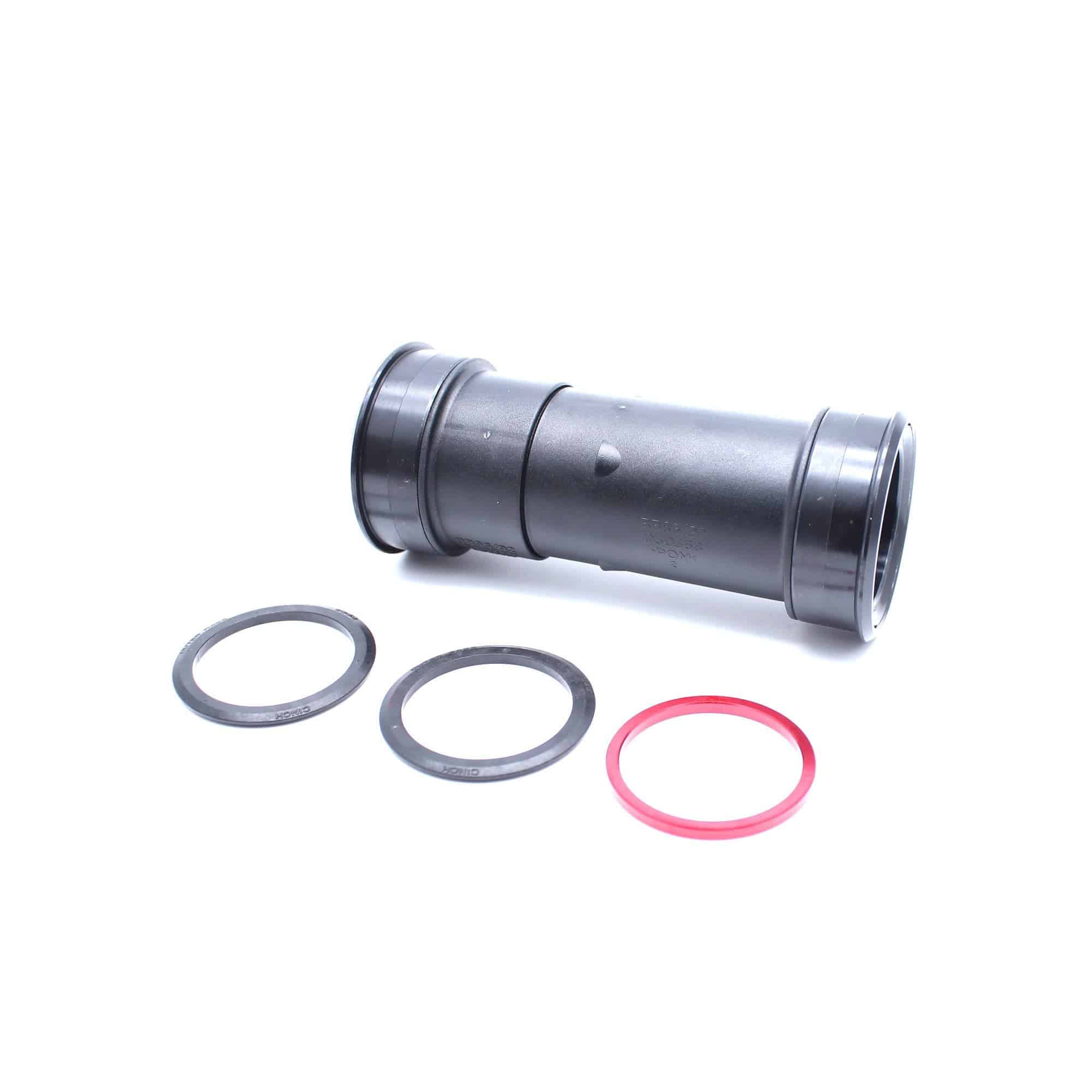 Race Face BB92/89 30mm external seal bottom bracket for Shimano press fit shells, showing the sealed bearings and metal shell components.