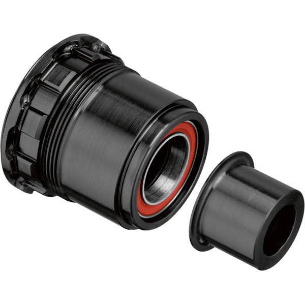 Black alloy DT Swiss Ratchet Freehub Conversion Kit for SRAM XD 12 x 135 mm mountain bike components.