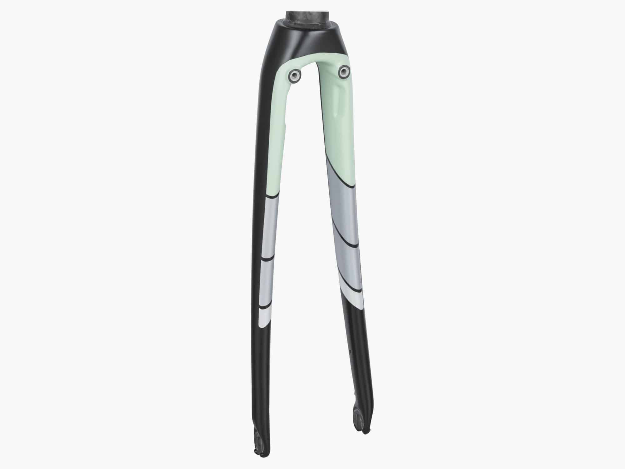 Trek 2018 Domane SL Women's 700C road bike fork, precision steering component, black with Trek branding visible.