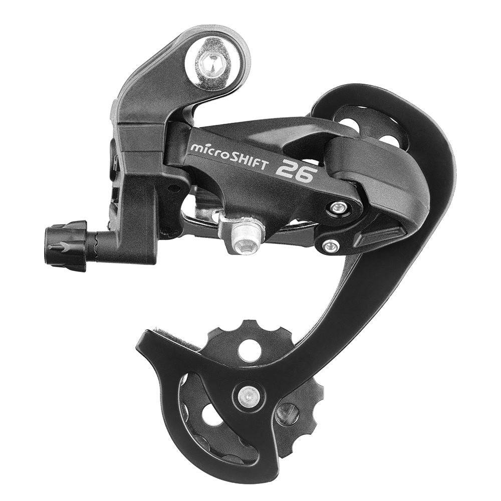 MicroSHIFT M26 rear derailleur for 7/8-speed mountain bikes, featuring smooth shifting components.