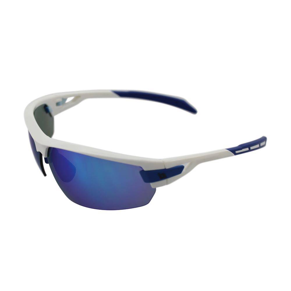 BZ Optics Pho Blue Mirror sunglasses with white reflective lenses, lightweight, adjustable, unisex eyewear for sun protection.