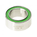 Enduro Bearings 3802 W LLB CXD XD-15 ceramic hybrid bearing in silver and green, 15x24x10mm component for cycling.