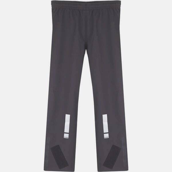 HUMP waterproof reflective unisex overtrousers with adjustable fit, shown in black fabric with reflective stripes for visibility.
