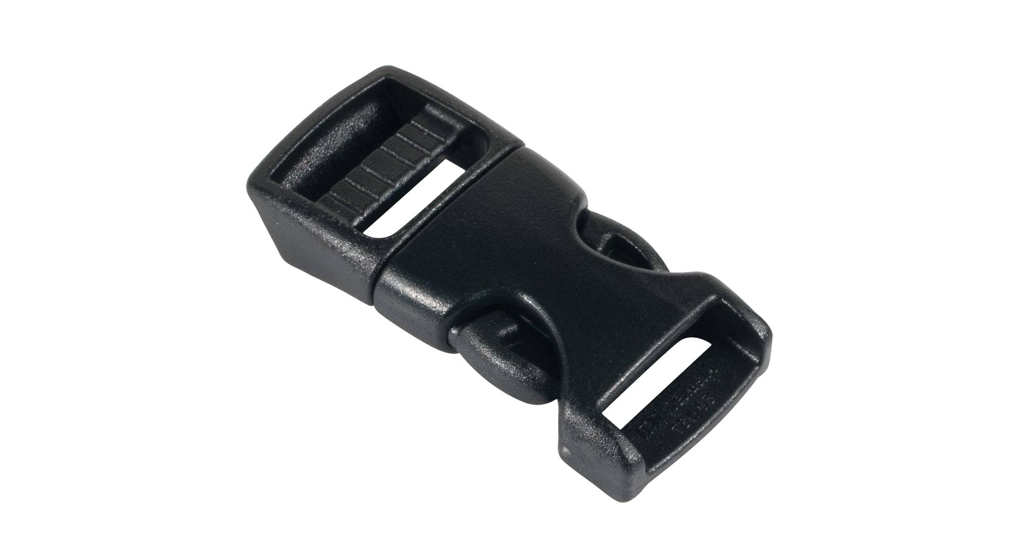 Black Bontrager bike helmet buckle set, genuine replacement part for all Bontrager helmets, shown with strap and buckle components.