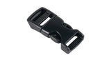 Black Bontrager bike helmet buckle set, genuine replacement part for all Bontrager helmets, shown with strap and buckle components.