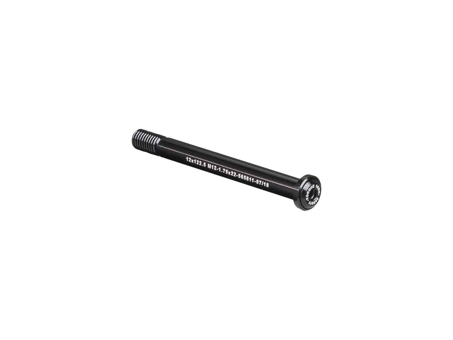 Black Bontrager Switch Lever Front Thru-Axle 122mm with 6mm hex key compatible for bike components.