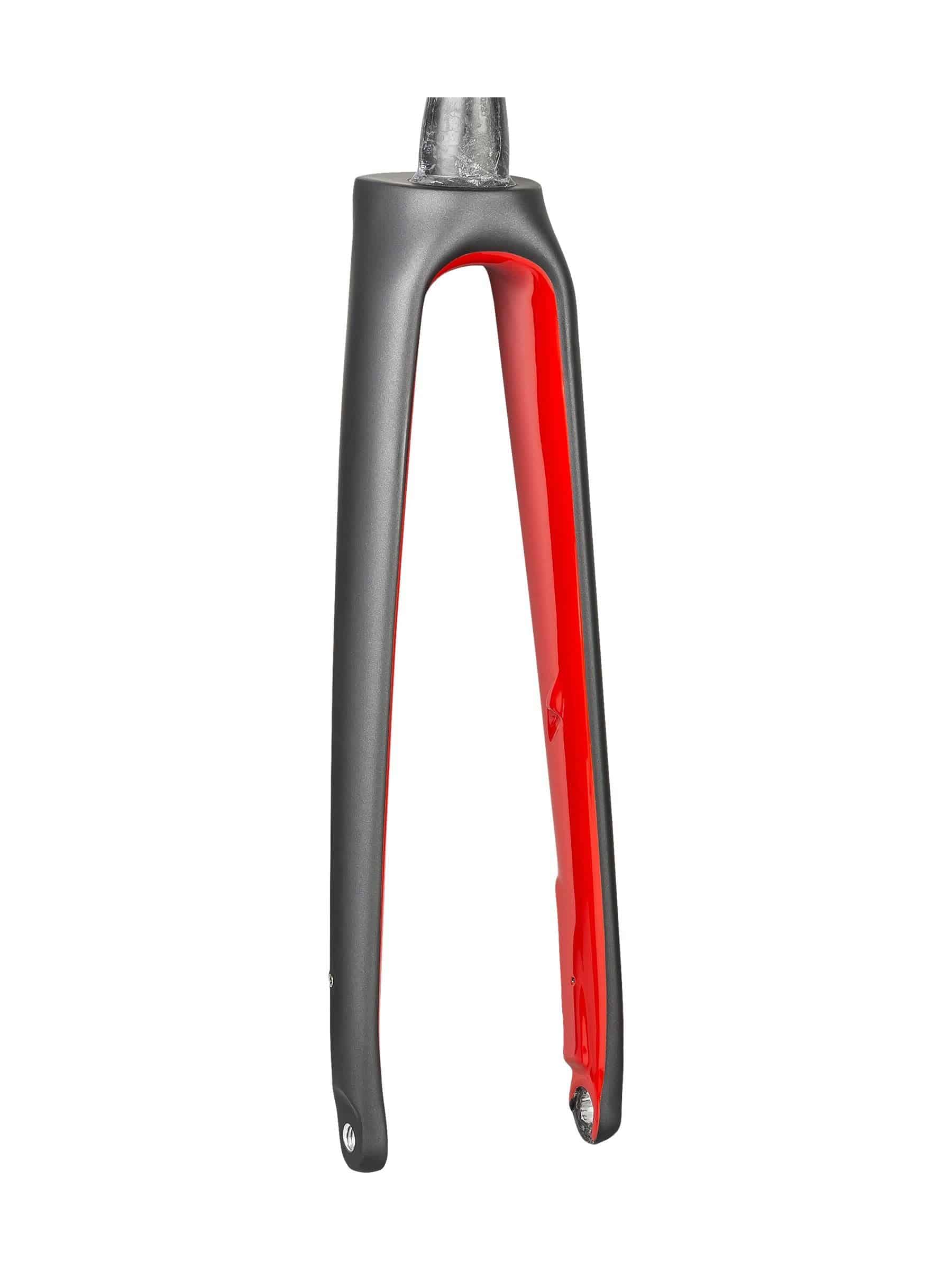 Trek Domane+ 700c rigid fork in black and viper red with 355mm length and 53mm offset, designed for road bike components.