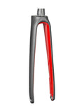 Trek Domane+ 700c rigid fork in black and viper red with 355mm length and 53mm offset, designed for road bike components.
