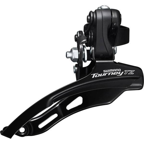 Shimano Tourney TY FD-TZ510 6-speed MTB front derailleur with down swing, top pull, 28.6mm clamp, 66-69° angle, 48T capacity