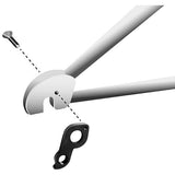 M Part gear hanger for Focus bikes, durable bike frame protection component, shown attached to bike frame in detailed view