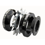 Gusset Components double six single speed conversion kit with alloy spacers and steel 12T cog for Shimano HG freehub on a bike