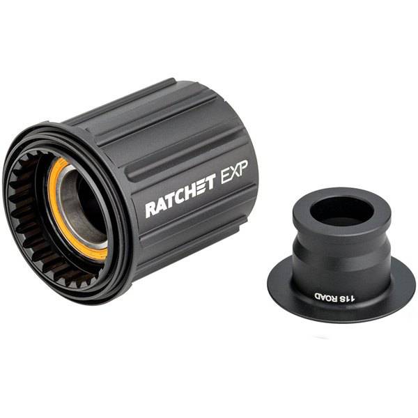 DT Swiss Ratchet EXP freehub conversion kit for Shimano 11-speed road bikes, featuring ceramic bearings and 12mm thru-axle compatibility.