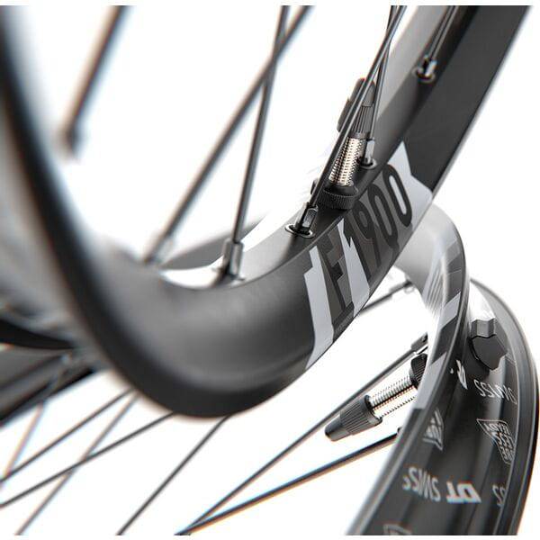 DT Swiss F 1900 29-inch rear mountain bike wheel with 30mm rim, 12x157mm axle, Shimano HG freehub, shown from side view