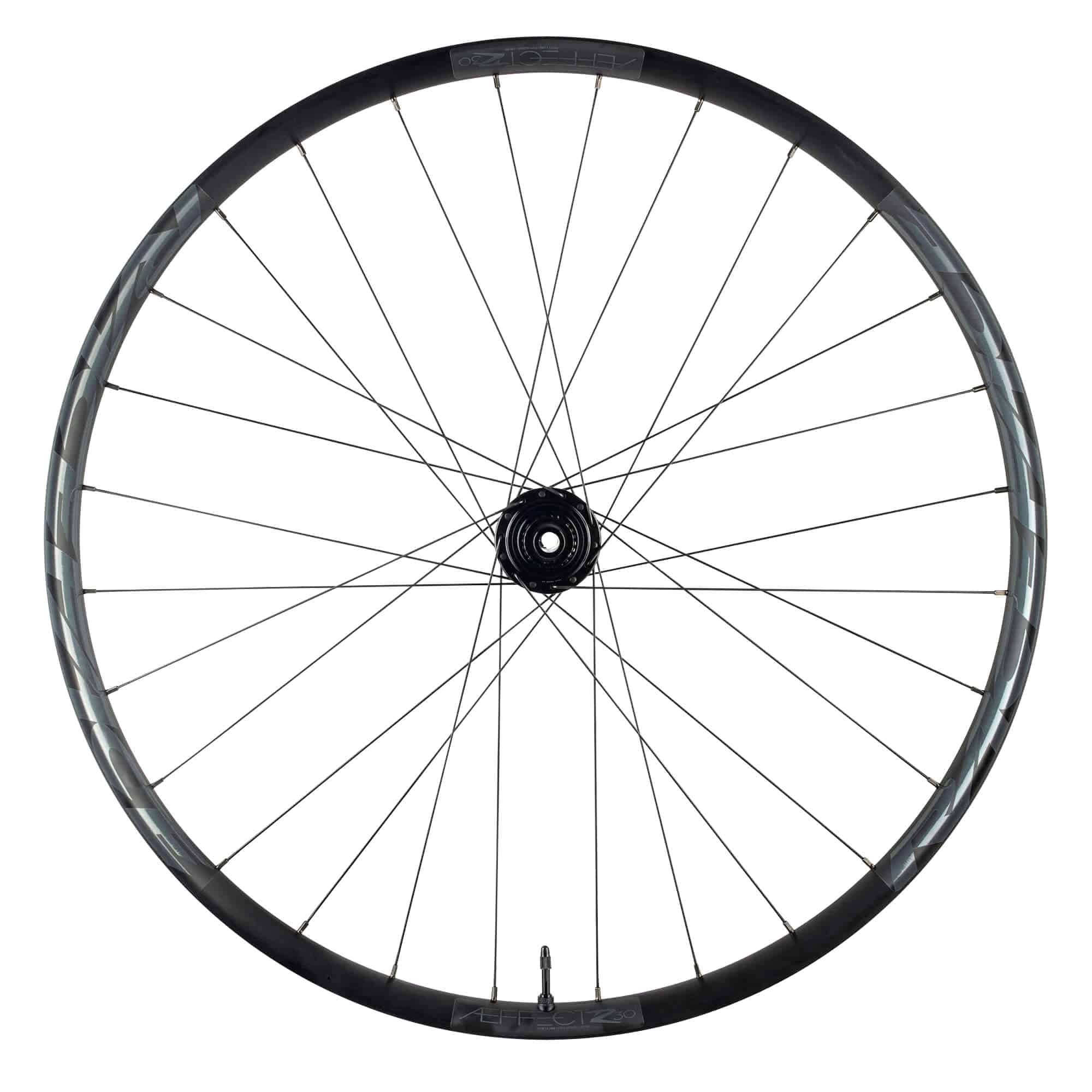 Race Face Affect R 30mm tubeless ready mountain bike wheels with black rims and spokes for trail and enduro riding.
