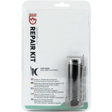 Gear Aid Aquasure Repair Kit with Tenacious Tape for outdoor gear repairs, showing repair patches and tape on clothing material.