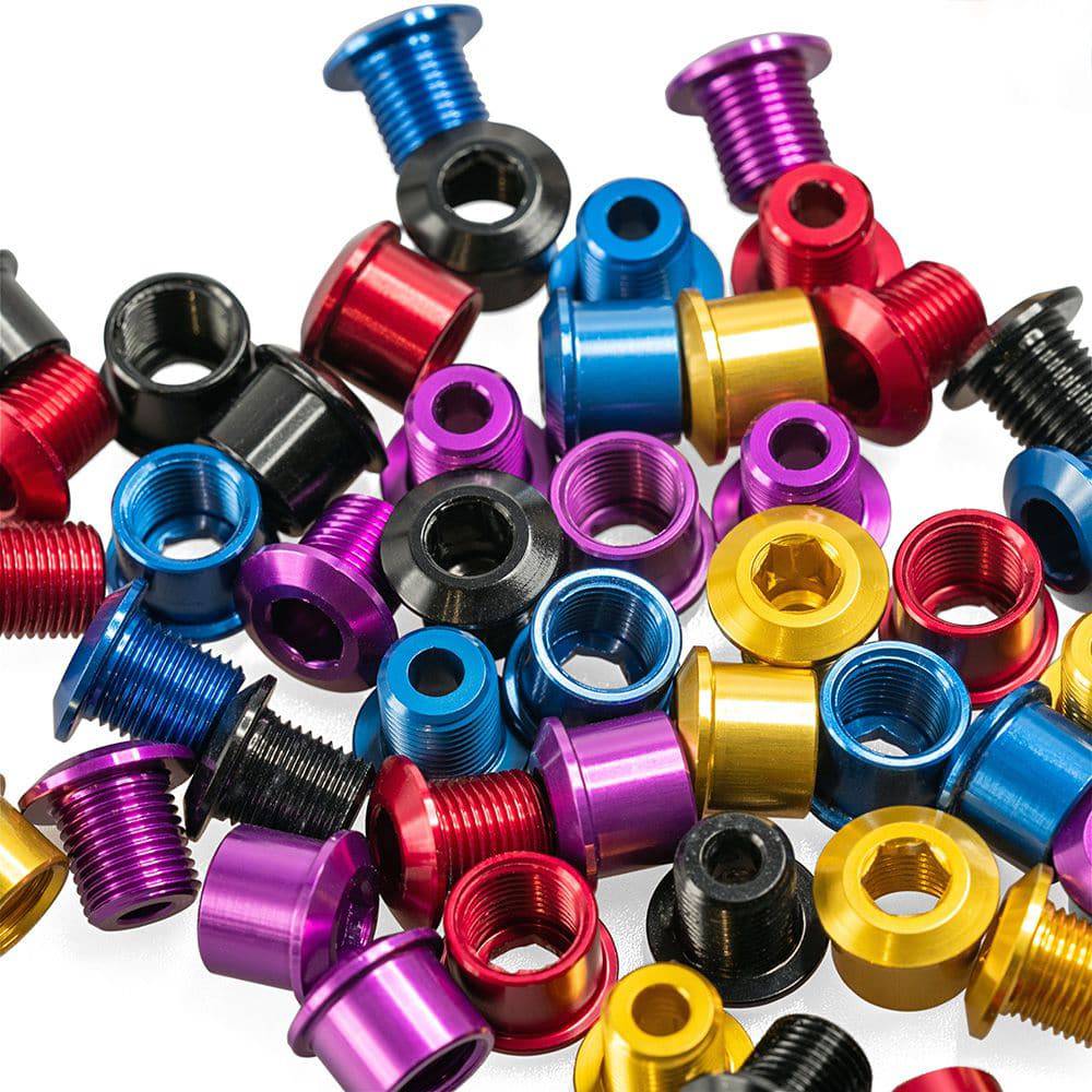 ID stainless steel chainring bolts set of 5, double size components for bike chainring replacement and accessories.