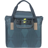 Basil Elegance bicycle shopper bag in estate blue with hook-on system, 20-26L capacity, designed for cycling accessories.