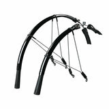 Black SKS Raceblade Long Mudguard Set for road bikes up to 25mm, clip-on mudguards attached to bike wheels.