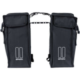 Black Basil distance holder for double panniers with rear light mount, accessory for bike luggage and rear lighting setup.