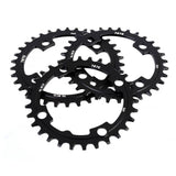 SunRace CRMX00 narrow-wide MTB chainring with 96 BCD for 4-arm cranksets, showcasing the black aluminum component with tooth design.