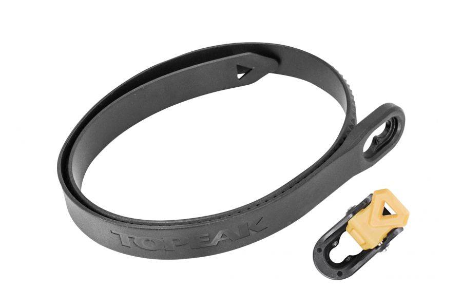 Topeak Spare Pakgo X strap and buckle set in black for PakGo X and PrepStand X bikes, shown on a white background