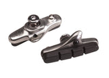 Pair of Bontrager road brake pad cartridges in black and grey, Shimano compatible durable brake components for cycling.