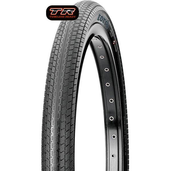 Maxxis Torch 29x2.10 folding urban bike tire with 60 TPI and single compound, shown mounted on a bicycle wheel.