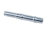 Bontrager Mustang Pro rear axle for MTB wheels, 142mm OLD, silver color, showing the axle with threading and mounting hardware.