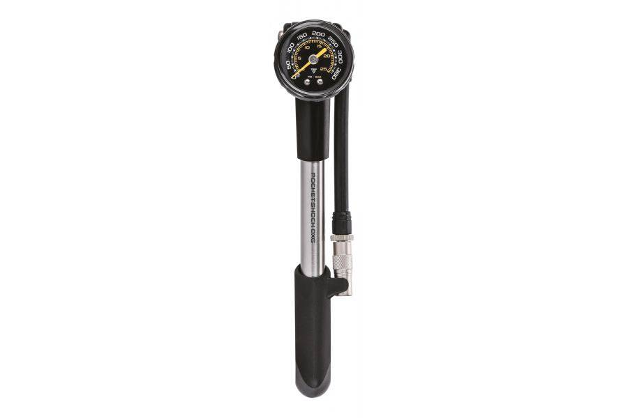 Topeak Pocket Shock DXG hand pump with pressure gauge for suspension forks and shocks, compact bike pump accessory