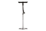 Crankbrothers Sapphire black floor pump with analog gauge, universal Presta and Schrader valve head for bicycle tire inflation.